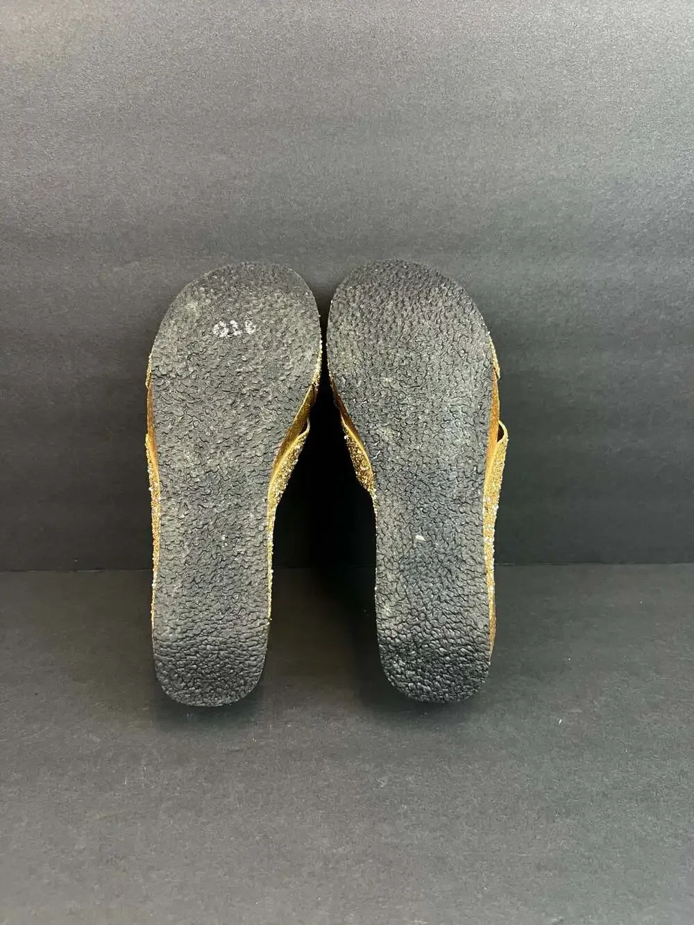 Plakton Bios Gold Glitter Cross-Strap Wedge Sandals US 7.5 Euro 38